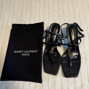 Saint Laurent Black Leather Heels with Gold Accents